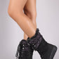 Quilted Nylon Faux Fur Cuff Lace Up Mid Calf Snow Boots