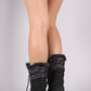 Quilted Nylon Faux Fur Cuff Lace Up Mid Calf Snow Boots