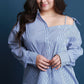 Pinstripe Asymmetrical Shoulder Button-Up Top