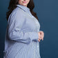 Pinstripe Asymmetrical Shoulder Button-Up Top