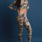 Camouflage V-Hem Crop Top with Legging Set