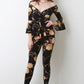 Rose Vine V-Bardot Peplum Top with Leggings Set