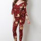 Rose Vine V-Bardot Peplum Top with Leggings Set