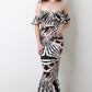 Printed Flutter Bardot Top with Mermaid Maxi Skirt Set