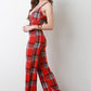Plaid V-Neck Palazzo Jumpsuit