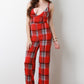Plaid V-Neck Palazzo Jumpsuit