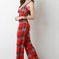 Plaid V-Neck Palazzo Jumpsuit