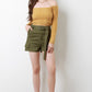 High Waisted Eyelet Belted Cargo Shorts