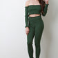 Rib Knit Ruffle Bardot Crop Top and Leggings Sett