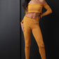 Rib Knit Ruffle Bardot Crop Top and Leggings Sett