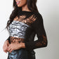 Semi-Sheer Shredded Knit Long Sleeve Top
