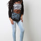 Semi-Sheer Shredded Knit Long Sleeve Top