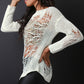 Semi-Sheer Shredded Knit Long Sleeve Top