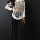 Semi-Sheer Shredded Knit Long Sleeve Top